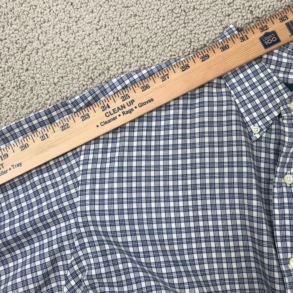 Polo Ralph Lauren Yarmouth Mens 16.5 32/33 Blue White Plaid Cotton Dress Shirt